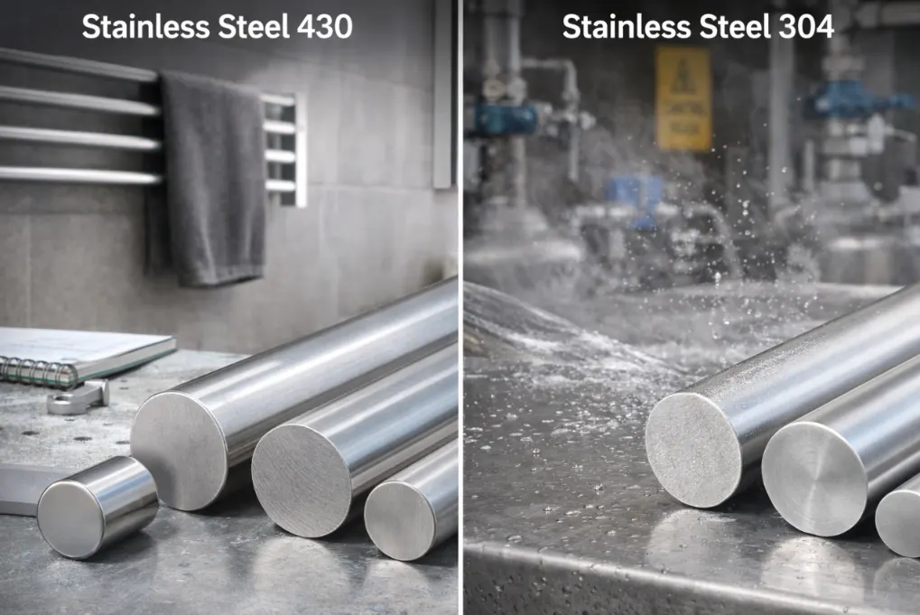 Stainless Steel 430 vs 304 Differences, Cost, And Best Uses-1-Sunrise New Material stainless steel 430 vs 304 bar comparison2